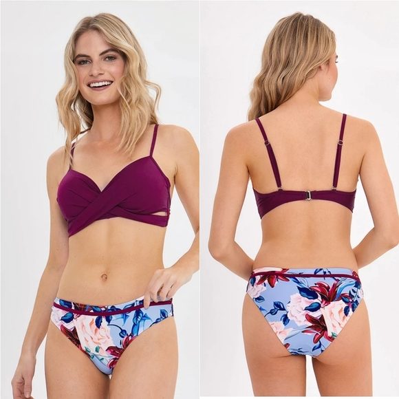 💢 5⭐Plum & Floral Wrap Bikini - Picture 3 of 5